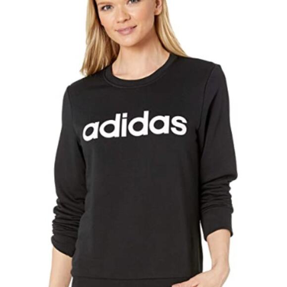 ADIDAS Women's Essentials Linear Sweatshirt, Black, L - Picture 9 of 9